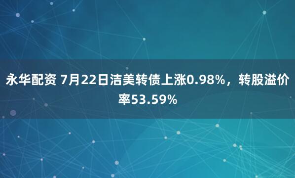 永华配资 7月22日洁美转债上涨0.98%，转股溢价率53.59%